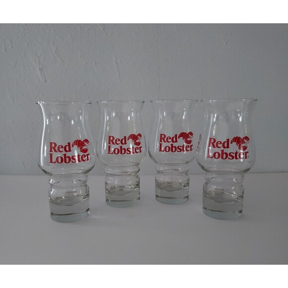 Vintage Red Lobster Pilsner Beer Hurricane Drinking Glasses Set of 4 Stackable - Picture 1 of 2